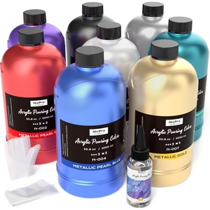 image:imageNicpro 8 Colors 338 oz Large Bulk Iridescent Acrylic Pouring Paint Supplies Kit Premixed High Flow Art Pour Paint with Silicone Pour Oil Gloves Tablecloths for Beginner DIY Ready to PourMetallic Color