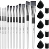 image:imageNicpro 12pcs Face Paint Brushes Set with 9 Sponges Set Professional Paint Brushes for Face Painting Body Makeup Acrylic Watercolor Oil Halloween Cosplay Party Portable Storage Case Included