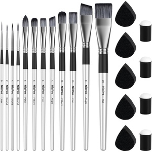 image:imageNicpro 12pcs Face Paint Brushes Set with 9 Sponges Set Professional Paint Brushes for Face Painting Body Makeup Acrylic Watercolor Oil Halloween Cosplay Party Portable Storage Case Included
