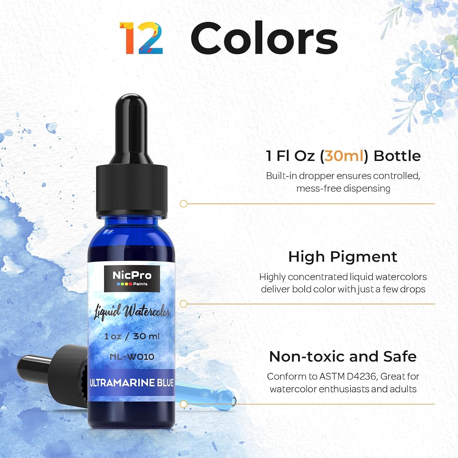 image:imageNicpro 12 Colors Liquid Watercolor Paint Set 30ml 1oz Ink Dropper Bottles  Liquid Watercolor Paint NonToxic Water Colors Painting Supplies for Calligraphy Illustration Journaling amp Crafts