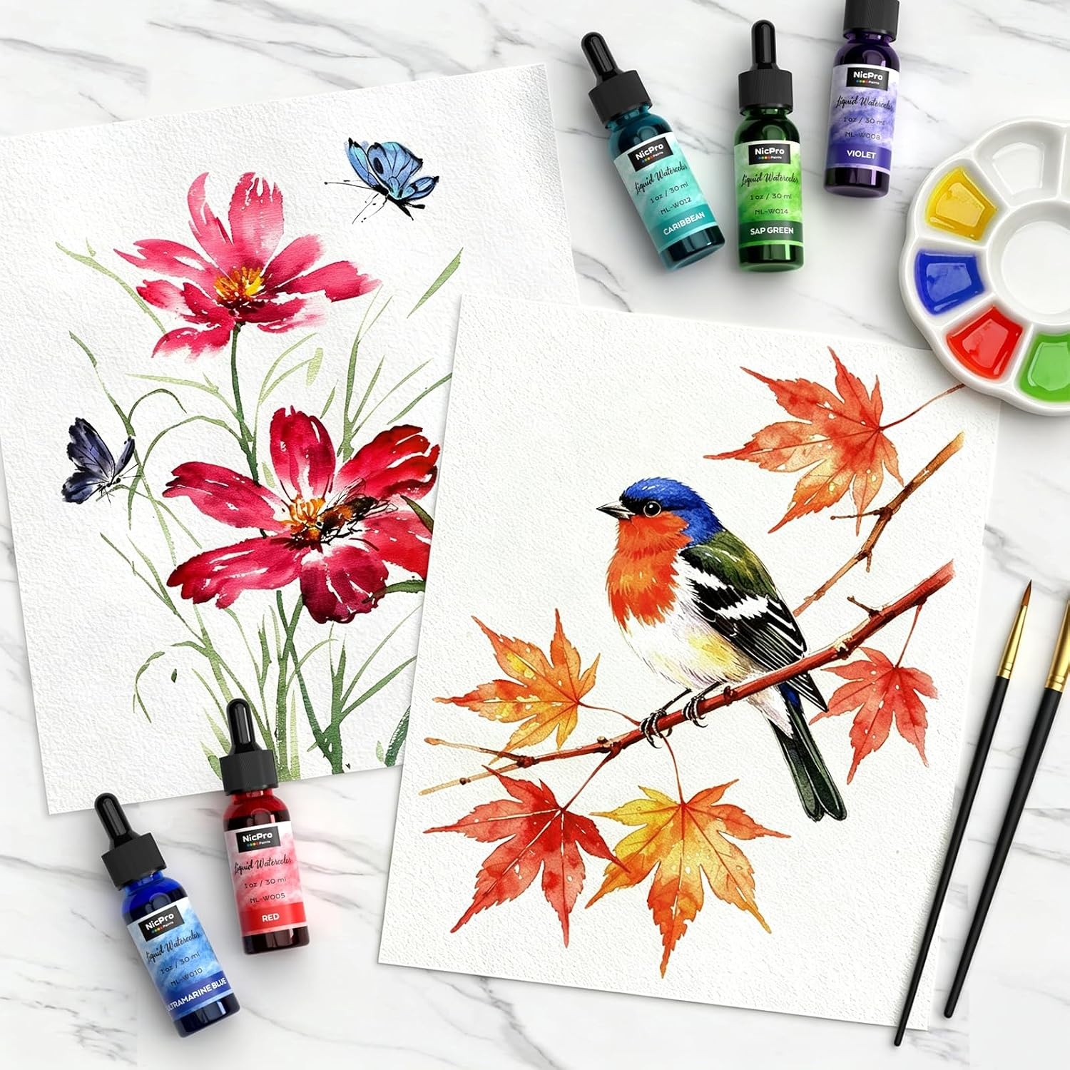 image:imageNicpro 12 Colors Liquid Watercolor Paint Set 30ml 1oz Ink Dropper Bottles  Liquid Watercolor Paint NonToxic Water Colors Painting Supplies for Calligraphy Illustration Journaling amp Crafts