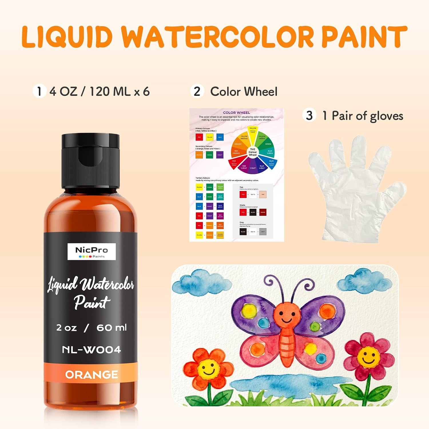image:imageNicpro 6 Colors Liquid Watercolor Paint Set 2 oz Concentrated Water Color Paints for Kids amp Adults NonToxic Classroom Art Supplies for School Home Crafts Slime Glue Clay Party Activities6 Colors