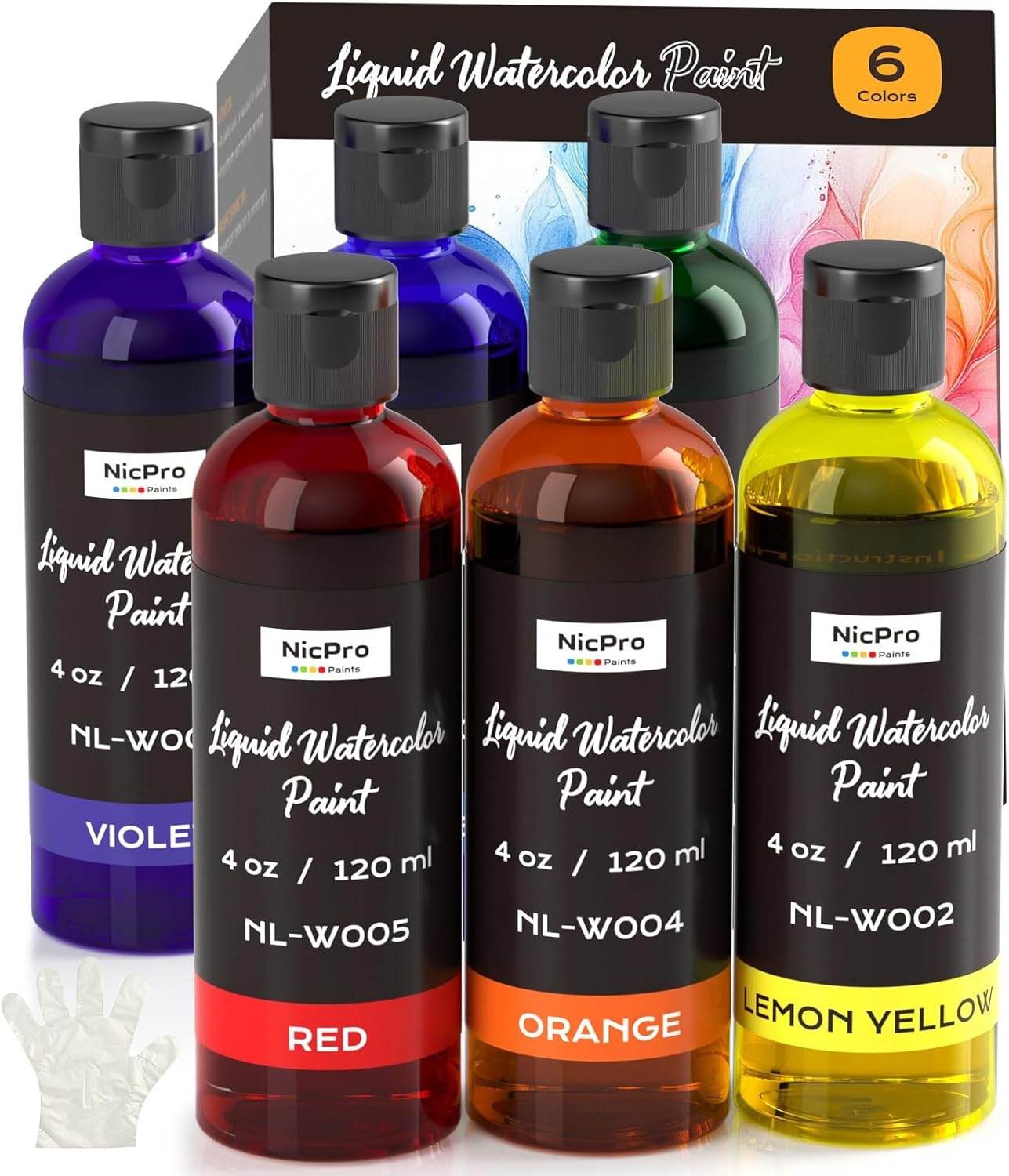 image:imageNicpro 6 Colors Liquid Watercolor Paint Set 2 oz Concentrated Water Color Paints for Kids amp Adults NonToxic Classroom Art Supplies for School Home Crafts Slime Glue Clay Party Activities6 Colors