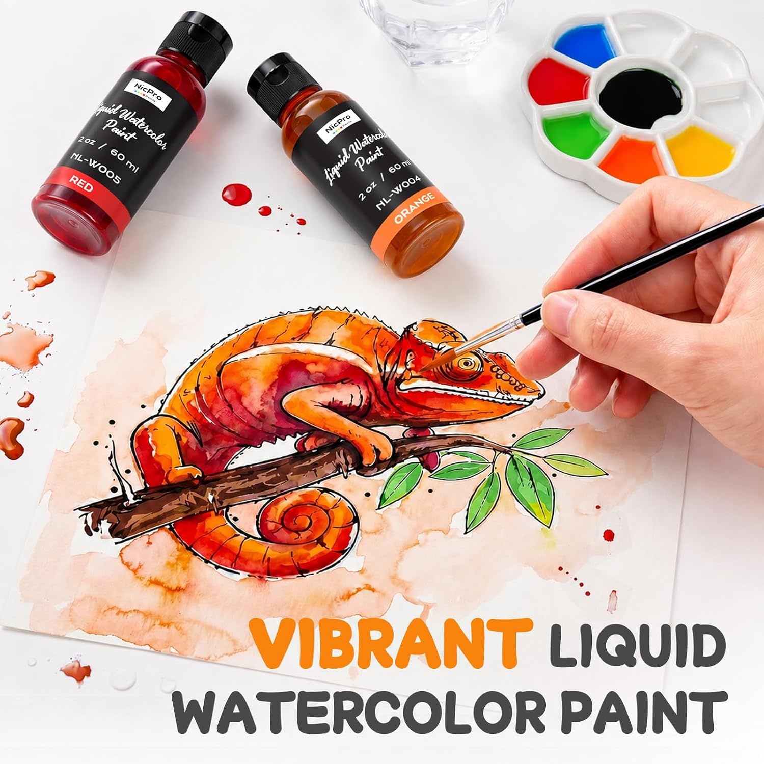 image:imageNicpro 6 Colors Liquid Watercolor Paint Set 2 oz Concentrated Water Color Paints for Kids amp Adults NonToxic Classroom Art Supplies for School Home Crafts Slime Glue Clay Party Activities6 Colors