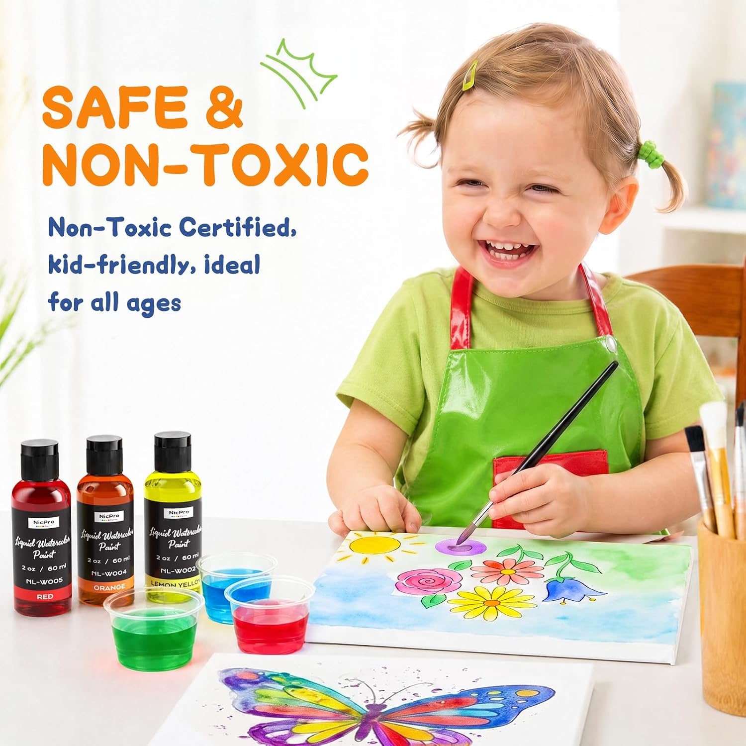 image:imageNicpro 6 Colors Liquid Watercolor Paint Set 2 oz Concentrated Water Color Paints for Kids amp Adults NonToxic Classroom Art Supplies for School Home Crafts Slime Glue Clay Party Activities6 Colors