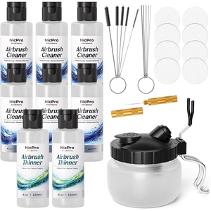 image:imageNicpro 6 x 4 fl oz Airbrush Cleaner and 2 x 4 fl oz Thinner Kit  with Glass Cleaning Pot Easily Works with WaterBased Acrylic Paints for Airbrushes amp Art Tools
