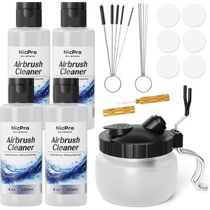 image:imageNicpro Airbrush Cleaning Kit 4 x 4 fl oz  120 ml Airbrush Cleaner  with Glass Cleaning Pot Easily Cleans WaterBased amp Acrylic Paints for Airbrushes and Artistic Tools4 Fl Oz Pack of 4