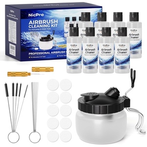 image:imageNicpro Airbrush Cleaning Kit 4 x 4 fl oz  120 ml Airbrush Cleaner  with Glass Cleaning Pot Easily Cleans WaterBased amp Acrylic Paints for Airbrushes and Artistic Tools4 Fl Oz Pack of 8