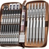 image:imageNicpro 33PCS Black Metal Mechanical Pencil Set in Leather Case Art Drafting Pencil 03 05 07 09 mm 2mm Lead Holders for Sketching Drawing with 18 Tube 6B 4B 2B HB 2H 4H Colors Lead RefillsSilver