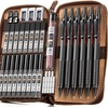 image:imageNicpro 33PCS Black Metal Mechanical Pencil Set in Leather Case Art Drafting Pencil 03 05 07 09 mm 2mm Lead Holders for Sketching Drawing with 18 Tube 6B 4B 2B HB 2H 4H Colors Lead RefillsBlack