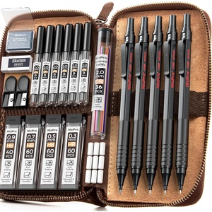 image:imageNicpro 33PCS Black Metal Mechanical Pencil Set in Leather Case Art Drafting Pencil 03 05 07 09 mm 2mm Lead Holders for Sketching Drawing with 18 Tube 6B 4B 2B HB 2H 4H Colors Lead RefillsBlack