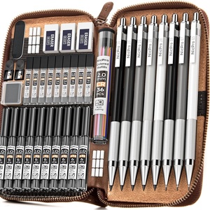 image:imageNicpro 38PCS Art Mechanical Pencils Set in Leather Case 3 PCS Metal Drafting Pencil 05 07 09 mm amp 5 PCS 2mm Lead Holder 6B 4B 2B HB 2H 4H Colors For Sketching Drawing With 20 Tube Lead Refills38PCS