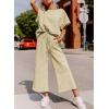 imageSHEWIN Womens 2 Piece Outfits Sweatsuit Casual Short Sleeve Pullover Tops and Drawstring Wide Leg Pants Lounge SetsB Apricot