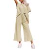 imageSHEWIN Womens 2 Piece Outfits Sweatsuit Casual Short Sleeve Pullover Tops and Drawstring Wide Leg Pants Lounge SetsB Apricot