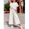 imageSHEWIN Womens 2 Piece Outfits Sweatsuit Casual Short Sleeve Pullover Tops and Drawstring Wide Leg Pants Lounge SetsB White