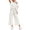 imageSHEWIN Womens 2 Piece Outfits Sweatsuit Casual Short Sleeve Pullover Tops and Drawstring Wide Leg Pants Lounge SetsB White