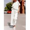 imageSHEWIN Womens 2 Piece Outfits Sweatsuit Casual Short Sleeve Pullover Tops and Drawstring Wide Leg Pants Lounge SetsB White