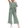 imageSHEWIN Womens 2 Piece Outfits Sweatsuit Casual Short Sleeve Pullover Tops and Drawstring Wide Leg Pants Lounge SetsC Light Green