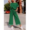 imageSHEWIN Womens 2 Piece Outfits Sweatsuit Casual Short Sleeve Pullover Tops and Drawstring Wide Leg Pants Lounge SetsD Stripe Dark Green