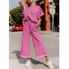 imageSHEWIN Womens 2 Piece Outfits Sweatsuit Casual Short Sleeve Pullover Tops and Drawstring Wide Leg Pants Lounge SetsD Stripe Hot Pink