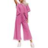 imageSHEWIN Womens 2 Piece Outfits Sweatsuit Casual Short Sleeve Pullover Tops and Drawstring Wide Leg Pants Lounge SetsD Stripe Hot Pink