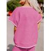 imageSHEWIN Womens 2 Piece Outfits Sweatsuit Casual Short Sleeve Pullover Tops and Drawstring Wide Leg Pants Lounge SetsD Stripe Hot Pink