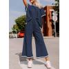 imageSHEWIN Womens 2 Piece Outfits Sweatsuit Casual Short Sleeve Pullover Tops and Drawstring Wide Leg Pants Lounge SetsD Striped Blue White