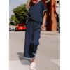 imageSHEWIN Womens 2 Piece Outfits Sweatsuit Casual Short Sleeve Pullover Tops and Drawstring Wide Leg Pants Lounge SetsD Striped Blue White