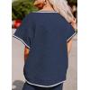 imageSHEWIN Womens 2 Piece Outfits Sweatsuit Casual Short Sleeve Pullover Tops and Drawstring Wide Leg Pants Lounge SetsD Striped Blue White