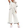 imageSHEWIN Womens 2 Piece Outfits Sweatsuit Casual Short Sleeve Pullover Tops and Drawstring Wide Leg Pants Lounge SetsD Striped White Black