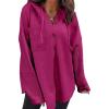 imageSHEWIN Oversized Sweatshirts for Women Loose Fit Casual Long Sleeve Button Hooded Sweatshirt Hoodie with PocketRose Red