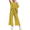 imageSHEWIN Womens 2 Piece Outfits Sweatsuit Casual Short Sleeve Pullover Tops and Drawstring Wide Leg Pants Lounge SetsC Yellow