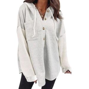 imageSHEWIN Oversized Sweatshirts for Women Loose Fit Casual Long Sleeve Button Hooded Sweatshirt Hoodie with PocketA Gray
