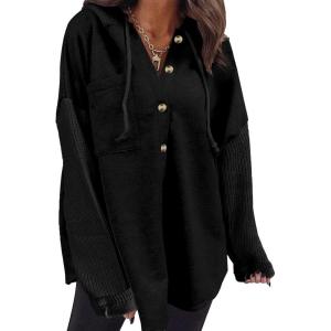 imageSHEWIN Oversized Sweatshirts for Women Loose Fit Casual Long Sleeve Button Hooded Sweatshirt Hoodie with PocketBlack