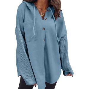 imageSHEWIN Oversized Sweatshirts for Women Loose Fit Casual Long Sleeve Button Hooded Sweatshirt Hoodie with PocketBlue