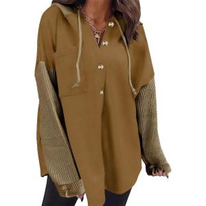 imageSHEWIN Oversized Sweatshirts for Women Loose Fit Casual Long Sleeve Button Hooded Sweatshirt Hoodie with PocketBrown