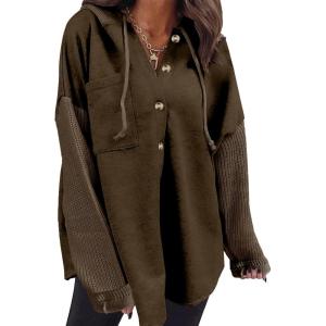 imageSHEWIN Oversized Sweatshirts for Women Loose Fit Casual Long Sleeve Button Hooded Sweatshirt Hoodie with PocketDark Brown