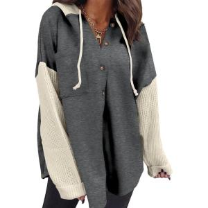imageSHEWIN Oversized Sweatshirts for Women Loose Fit Casual Long Sleeve Button Hooded Sweatshirt Hoodie with PocketDark Grey