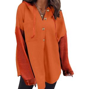 imageSHEWIN Oversized Sweatshirts for Women Loose Fit Casual Long Sleeve Button Hooded Sweatshirt Hoodie with PocketGold Flame