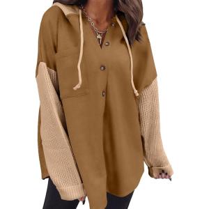 imageSHEWIN Oversized Sweatshirts for Women Loose Fit Casual Long Sleeve Button Hooded Sweatshirt Hoodie with PocketKhaki