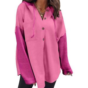 imageSHEWIN Oversized Sweatshirts for Women Loose Fit Casual Long Sleeve Button Hooded Sweatshirt Hoodie with PocketPink