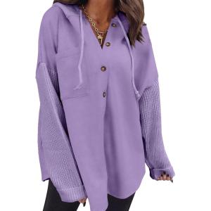 imageSHEWIN Oversized Sweatshirts for Women Loose Fit Casual Long Sleeve Button Hooded Sweatshirt Hoodie with PocketPurple