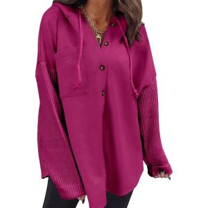 imageSHEWIN Oversized Sweatshirts for Women Loose Fit Casual Long Sleeve Button Hooded Sweatshirt Hoodie with PocketRose Red
