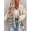 imageSHEWIN Womens Oversized Denim Jacket Casual Long Sleeve Button Down Plaid Shacket Boyfriend Jean Jacket With PocketsApricot