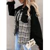 imageSHEWIN Womens Oversized Denim Jacket Casual Long Sleeve Button Down Plaid Shacket Boyfriend Jean Jacket With PocketsBlack