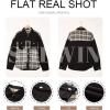 imageSHEWIN Womens Oversized Denim Jacket Casual Long Sleeve Button Down Plaid Shacket Boyfriend Jean Jacket With PocketsBlack