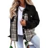 imageSHEWIN Womens Oversized Denim Jacket Casual Long Sleeve Button Down Plaid Shacket Boyfriend Jean Jacket With PocketsBlack