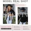 imageSHEWIN Womens Oversized Denim Jacket Casual Long Sleeve Button Down Plaid Shacket Boyfriend Jean Jacket With PocketsBlack