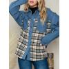 imageSHEWIN Womens Oversized Denim Jacket Casual Long Sleeve Button Down Plaid Shacket Boyfriend Jean Jacket With PocketsBlue
