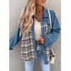 imageSHEWIN Womens Oversized Denim Jacket Casual Long Sleeve Button Down Plaid Shacket Boyfriend Jean Jacket With PocketsBlue